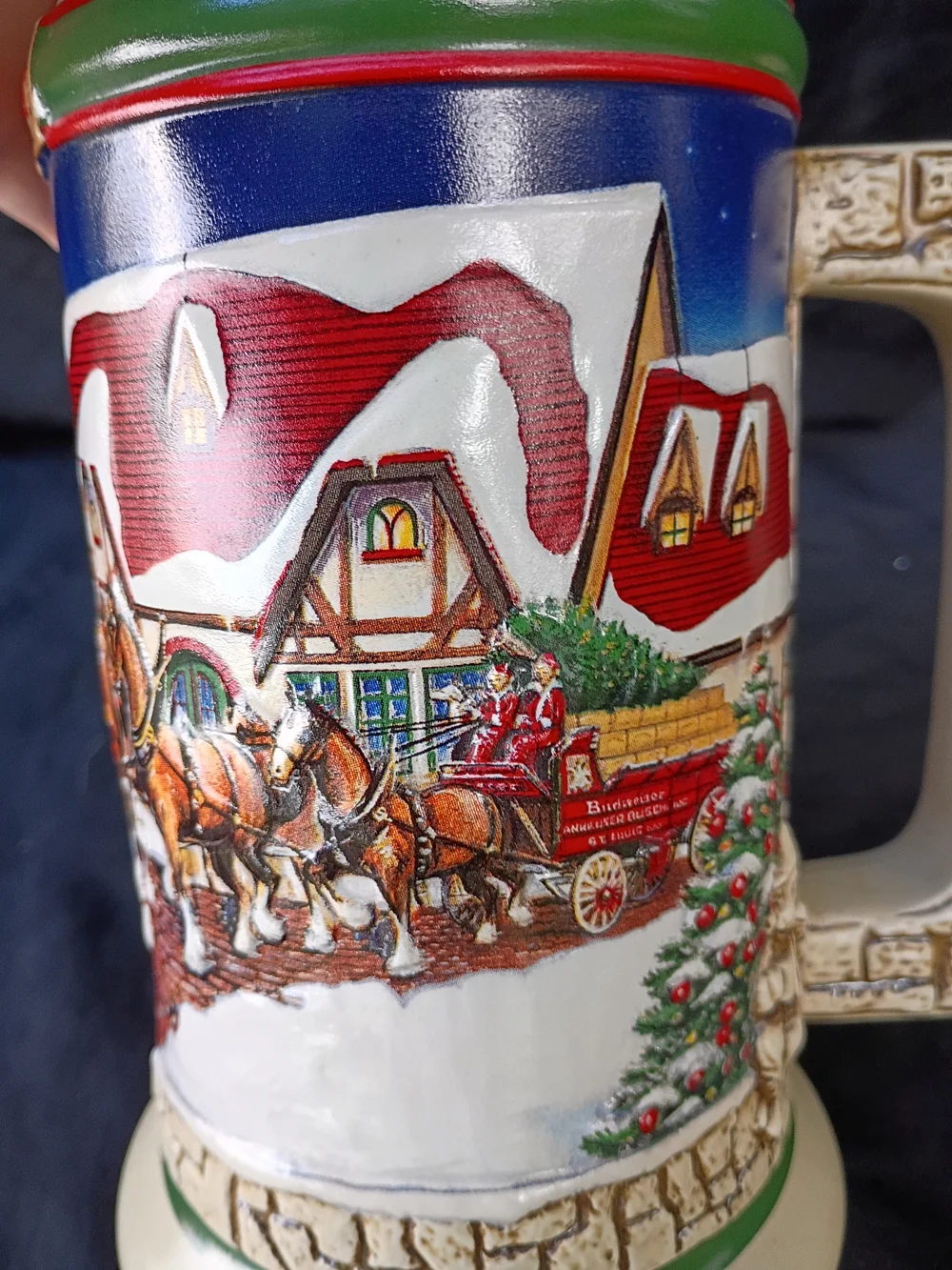Vtg Budweiser Clydesdales Holiday Stein 1998 Grant's Farm Holiday Mug